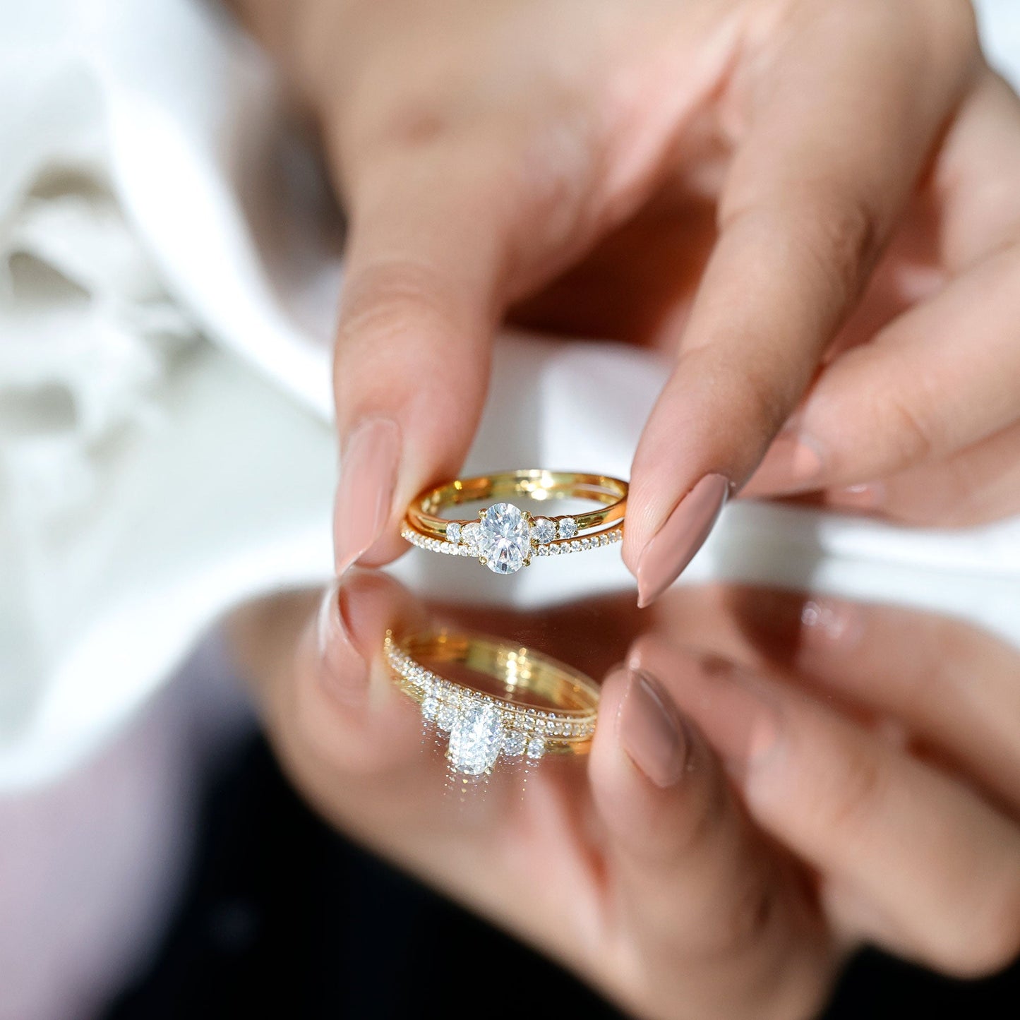 Certified 5X7 MM Oval Lab Grown Diamond Bridal Ring Set