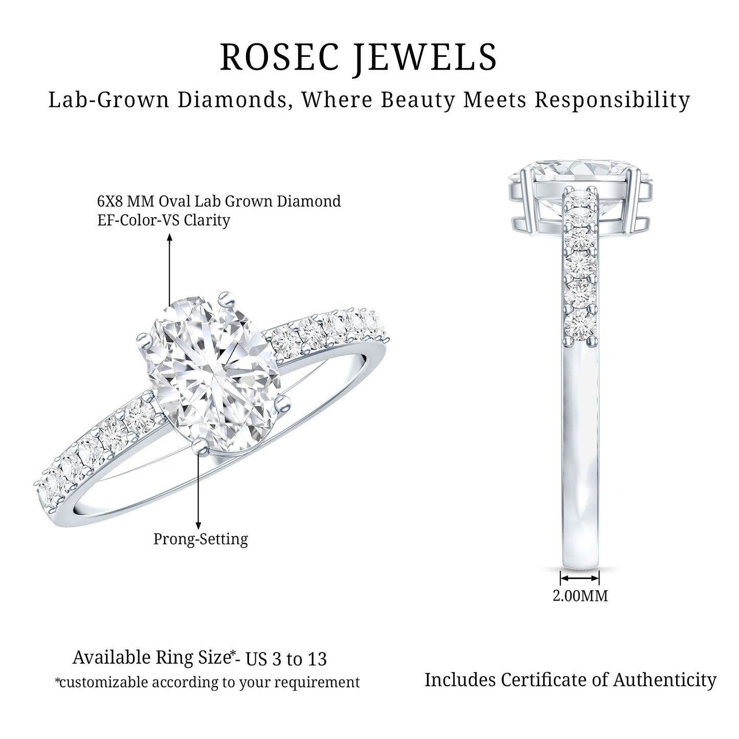 Certified 6X8 MM Lab Grown Diamond Oval Engagement Ring