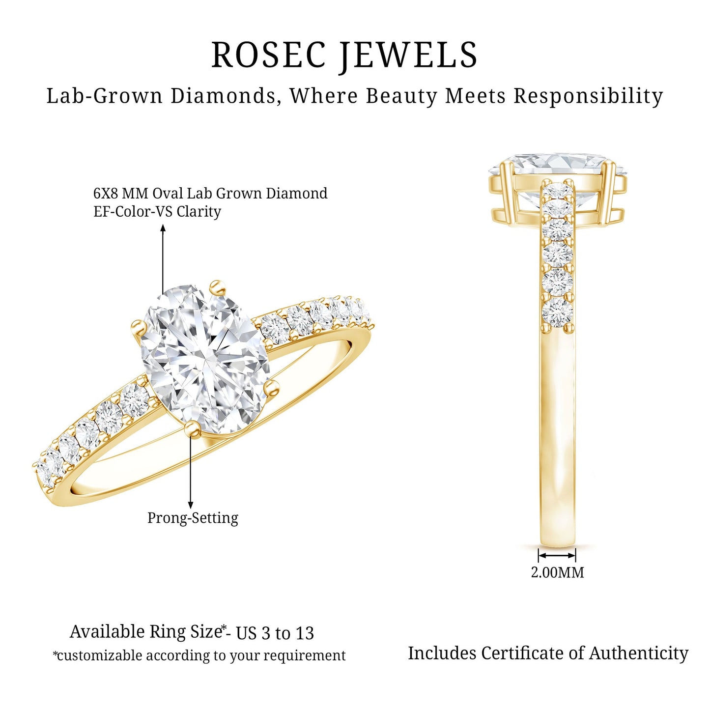 Certified 6X8 MM Lab Grown Diamond Oval Engagement Ring