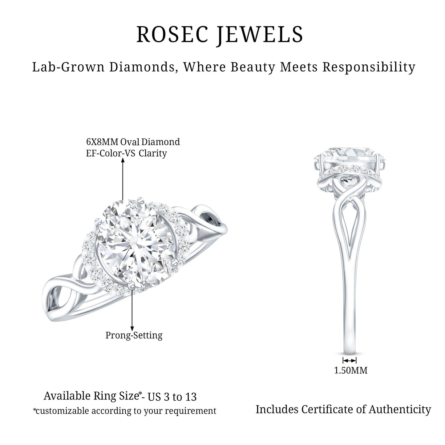 Lab Grown Diamond 6X8 MM Oval Engagement Ring For Women