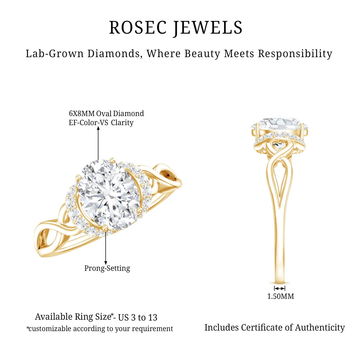 Lab Grown Diamond 6X8 MM Oval Engagement Ring For Women