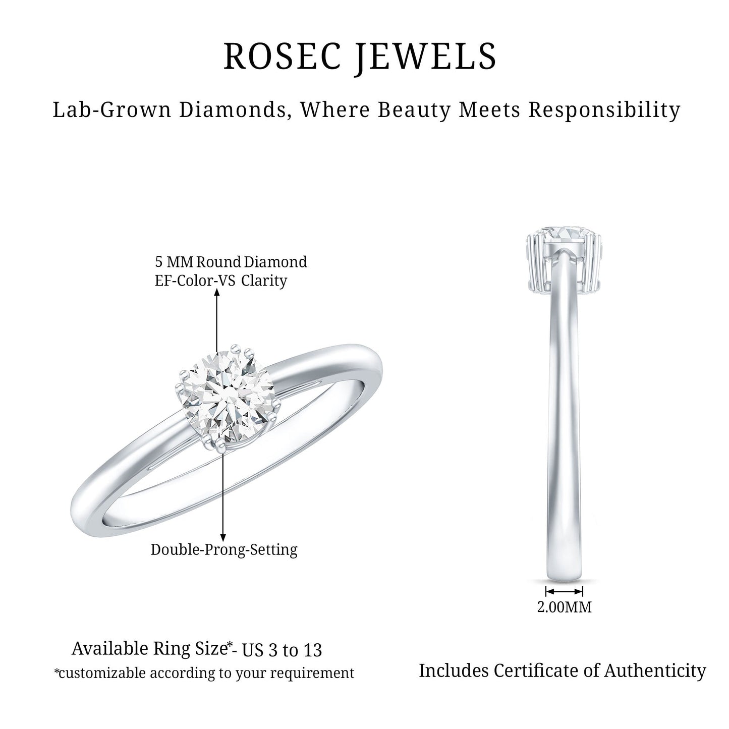 Certified 5 MM Lab Grown Diamond Solitaire Promise Ring