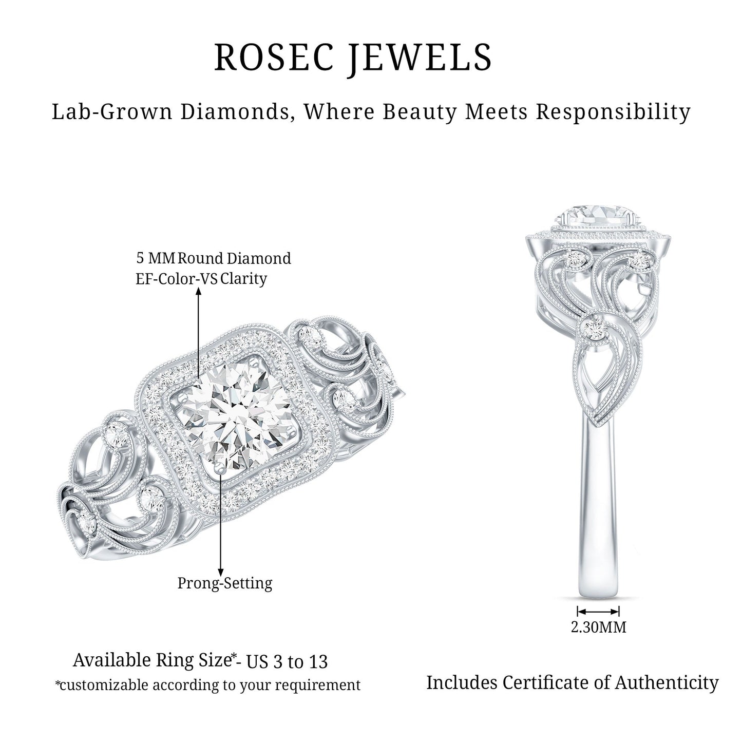 Certified Lab Grown Diamond Art Deco Engagement Ring For Women