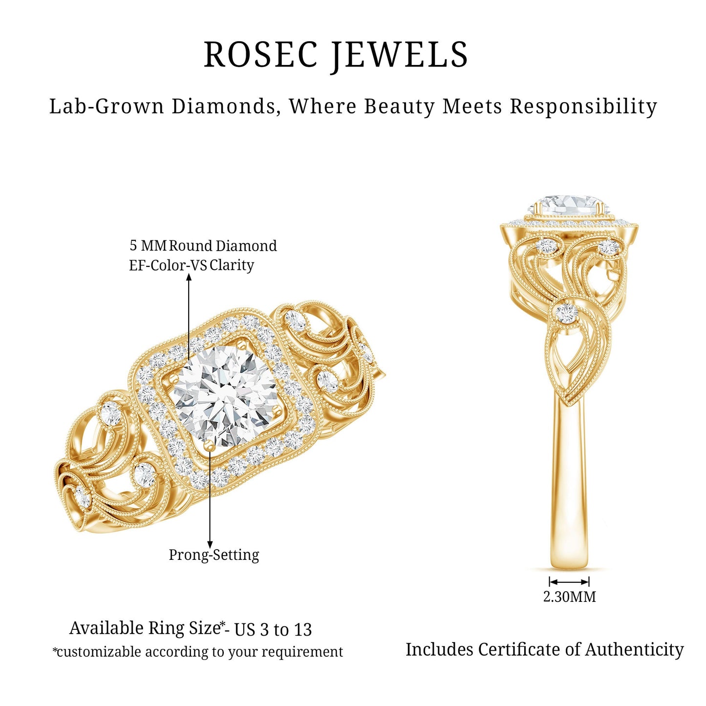 Certified Lab Grown Diamond Art Deco Engagement Ring For Women