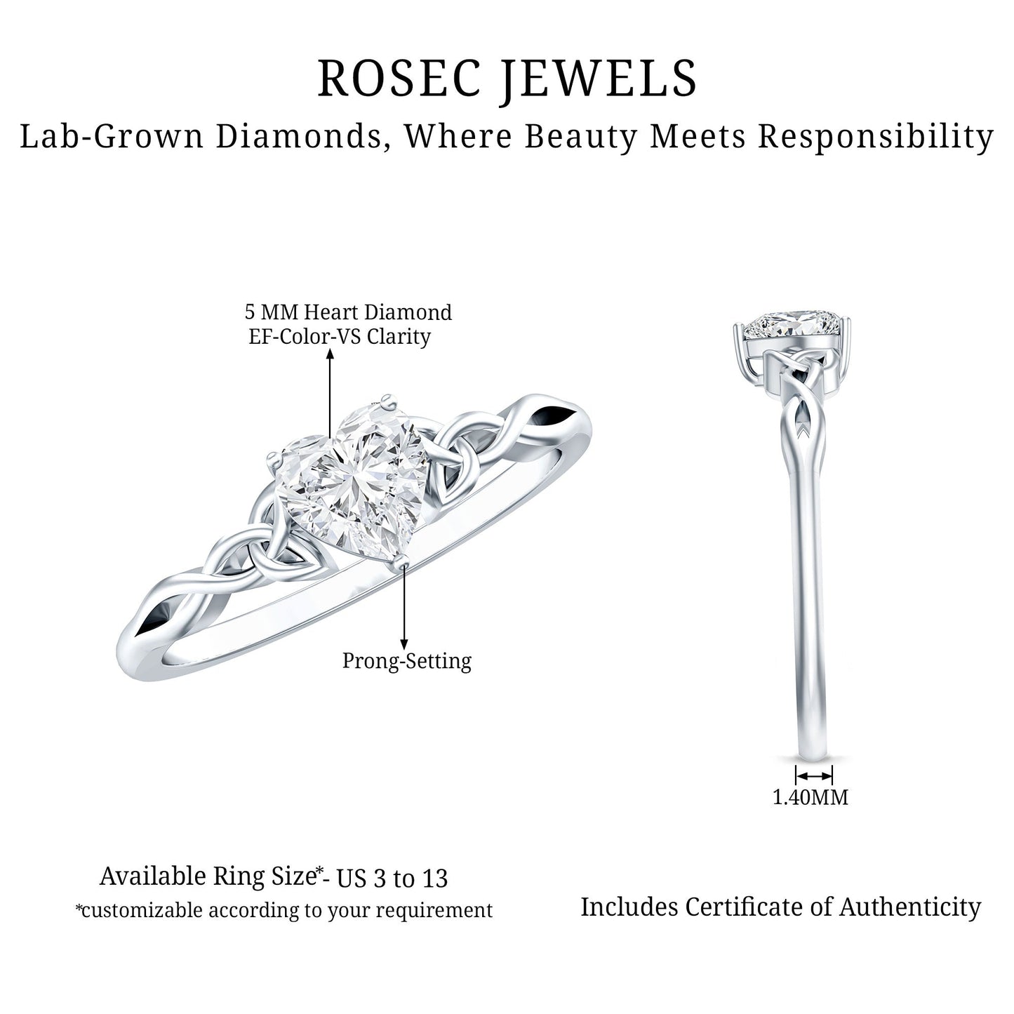 Certified Lab Grown Diamond 5 MM Heart Promise Ring