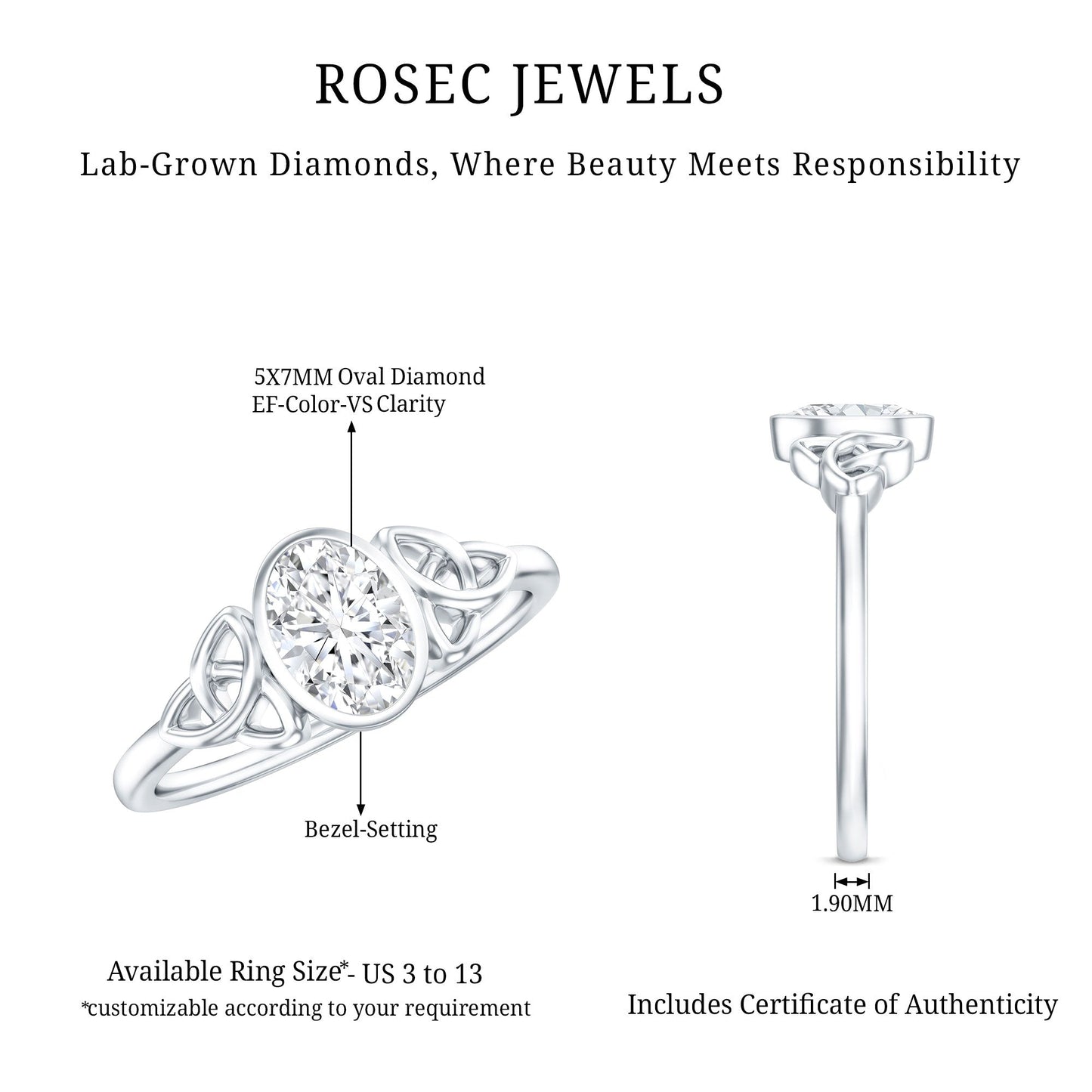 5X7 MM Oval Lab Grown Diamond Celtic Knot Engagement Ring