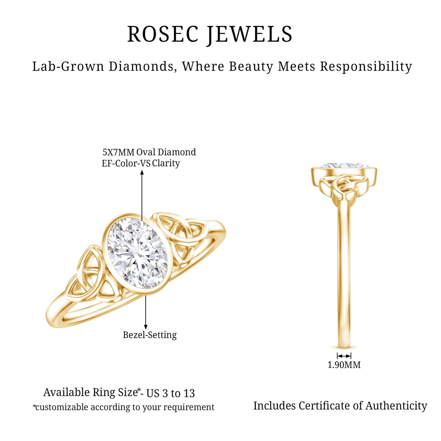 5X7 MM Oval Lab Grown Diamond Celtic Knot Engagement Ring