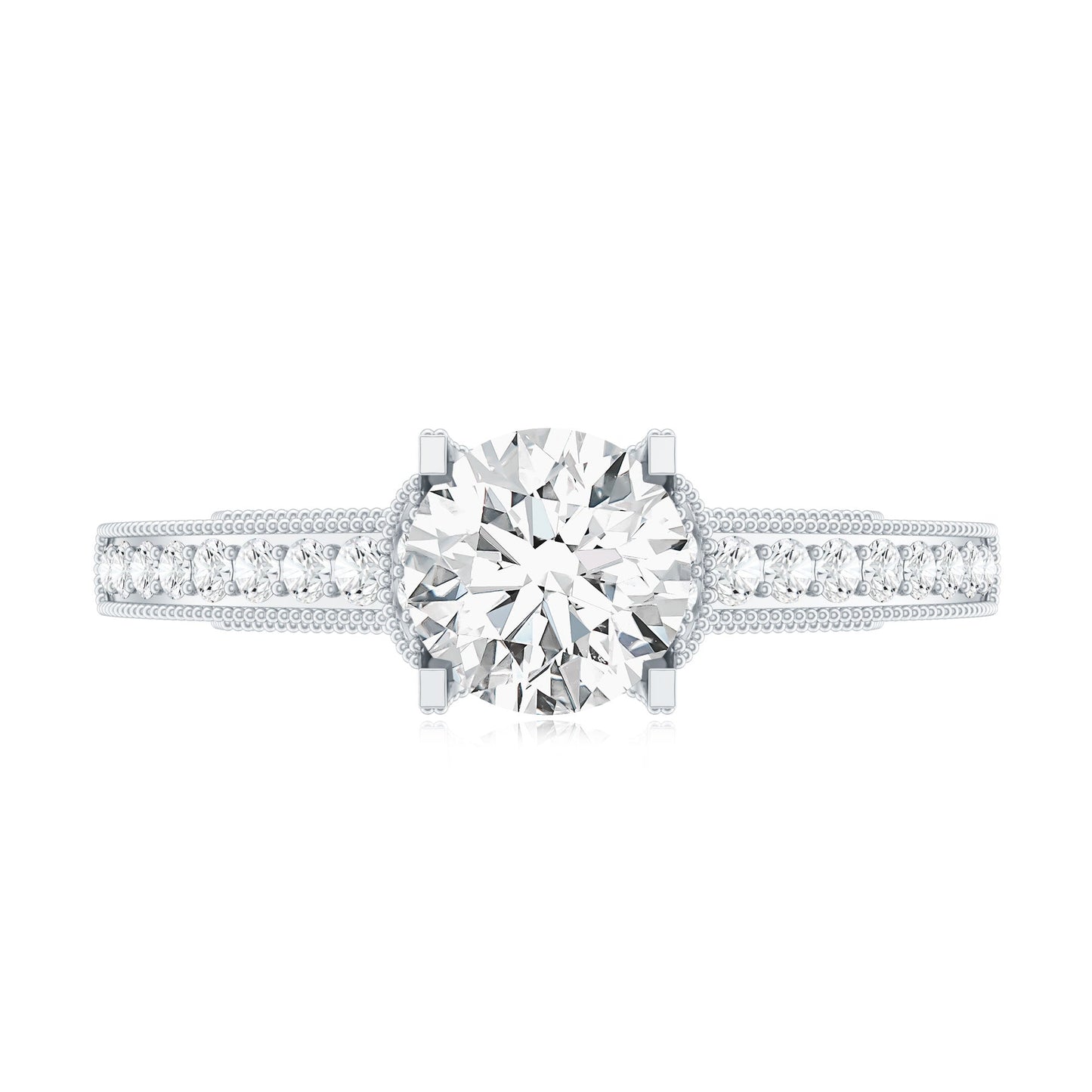 Certified Lab Grown Diamond 6 MM Round Engagement Ring With Side Stones