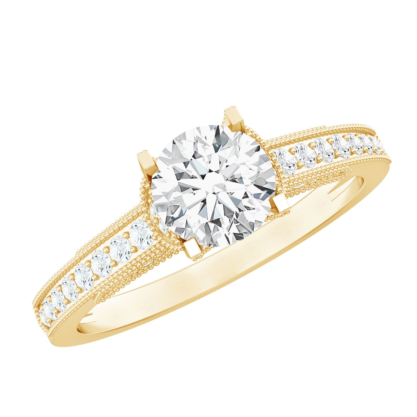Certified Lab Grown Diamond 6 MM Round Engagement Ring With Side Stones
