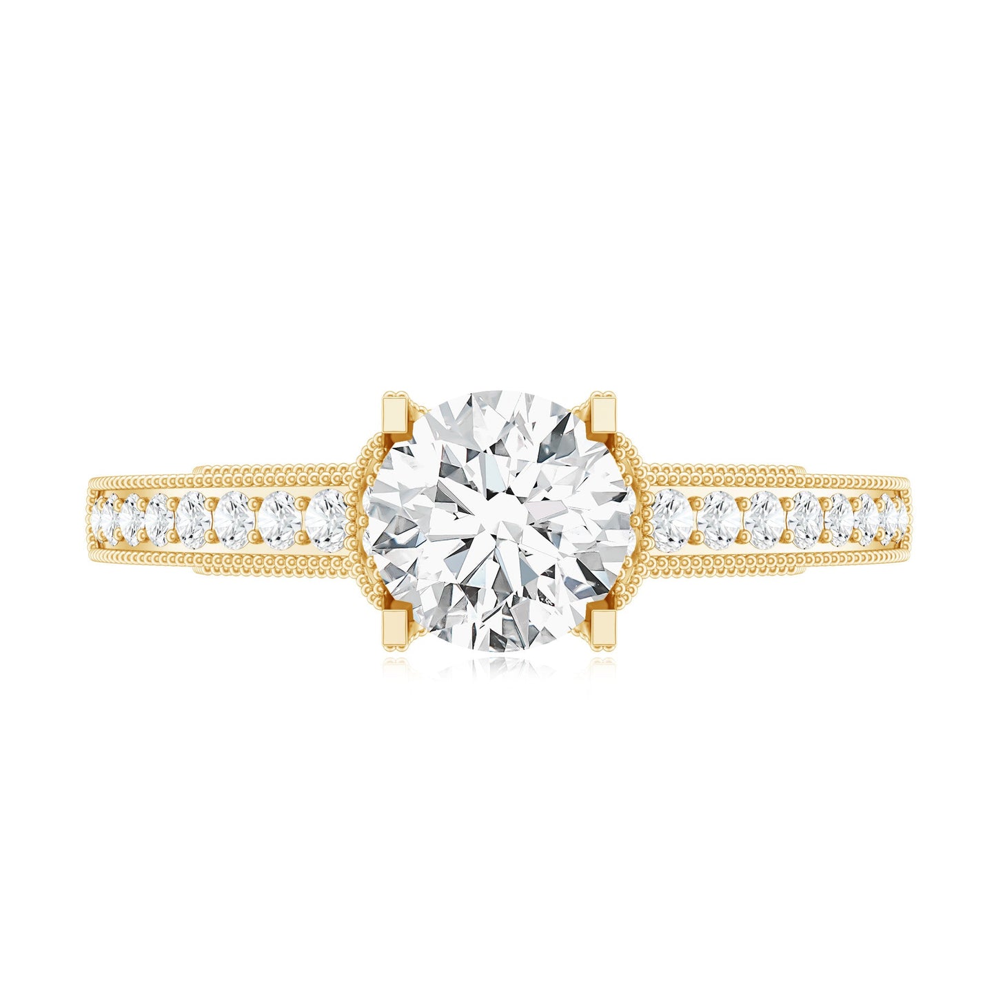 Certified Lab Grown Diamond 6 MM Round Engagement Ring With Side Stones