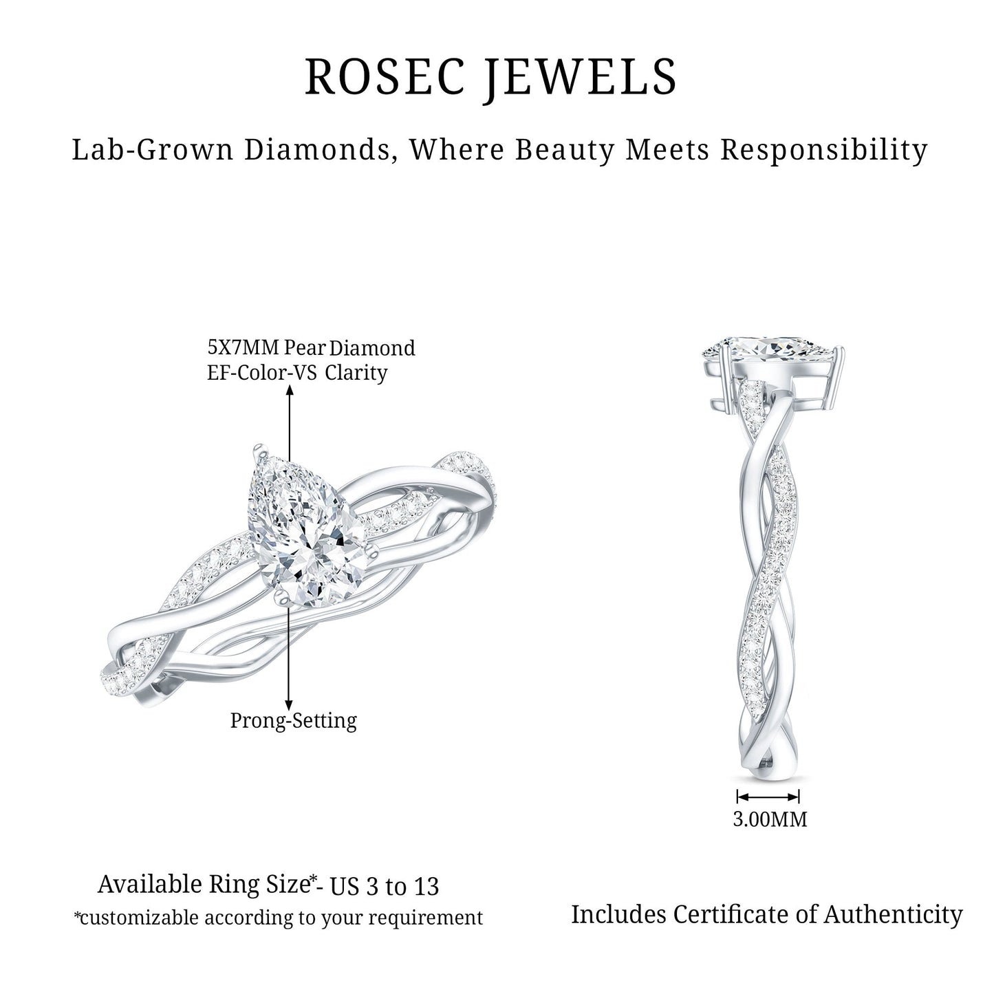 Lab Grown Diamond 5X7 MM Pear Shaped Engagement Ring