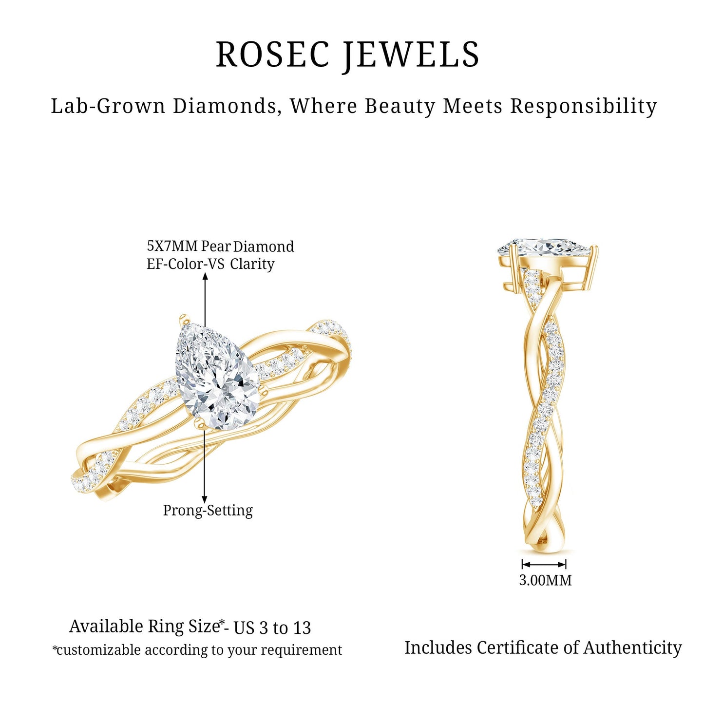 Lab Grown Diamond 5X7 MM Pear Shaped Engagement Ring