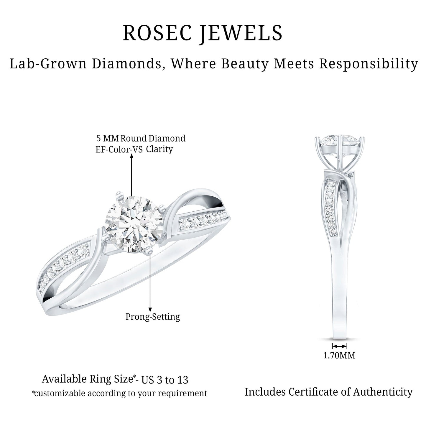 Certified Lab Grown Diamond 5 MM Infinity Engagement Ring