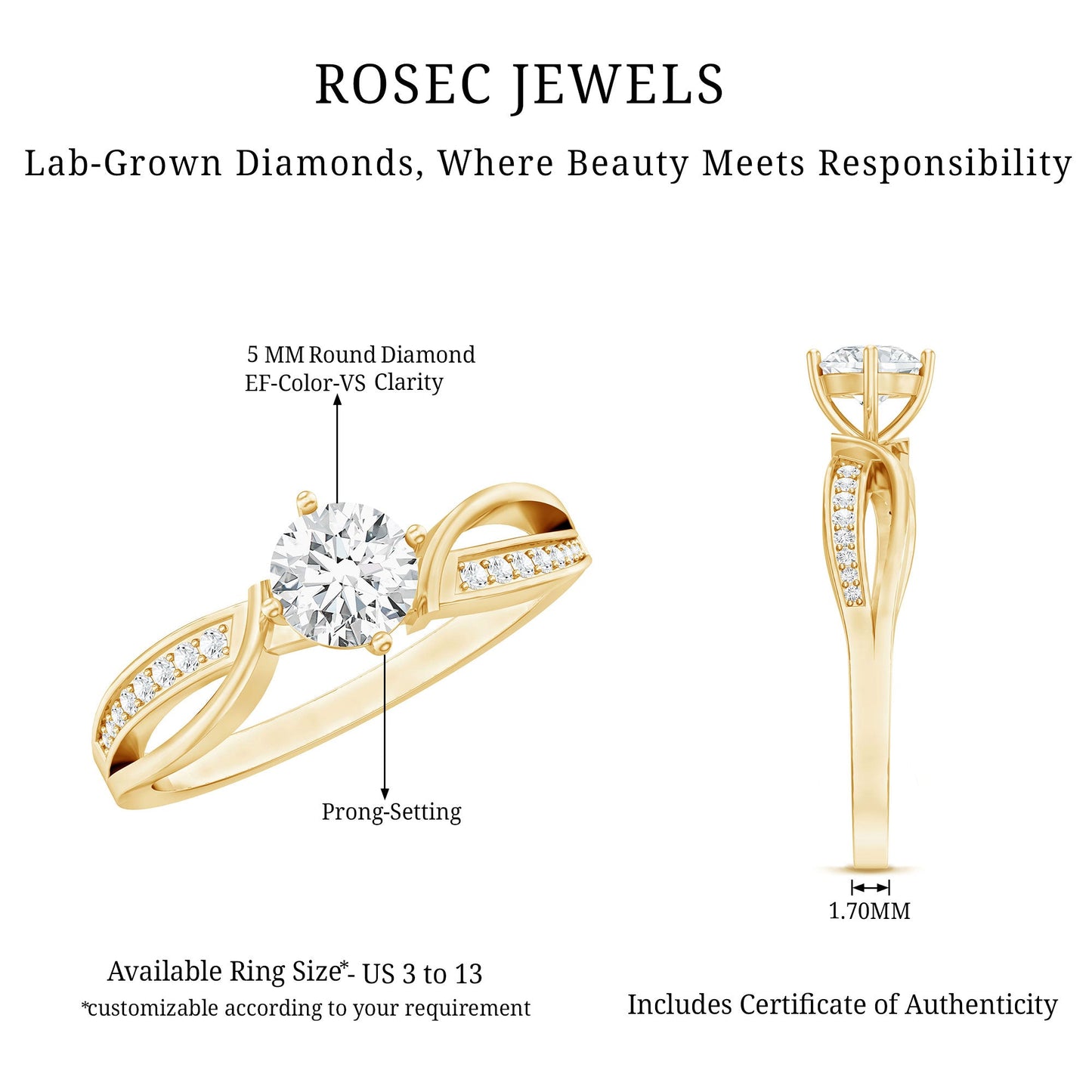 Certified Lab Grown Diamond 5 MM Infinity Engagement Ring