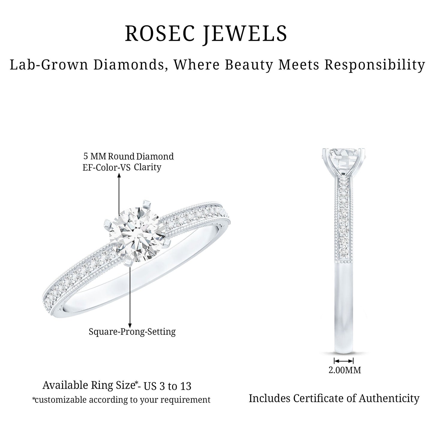 5MM Lab Grown Diamond Engagement Ring With Side Stones