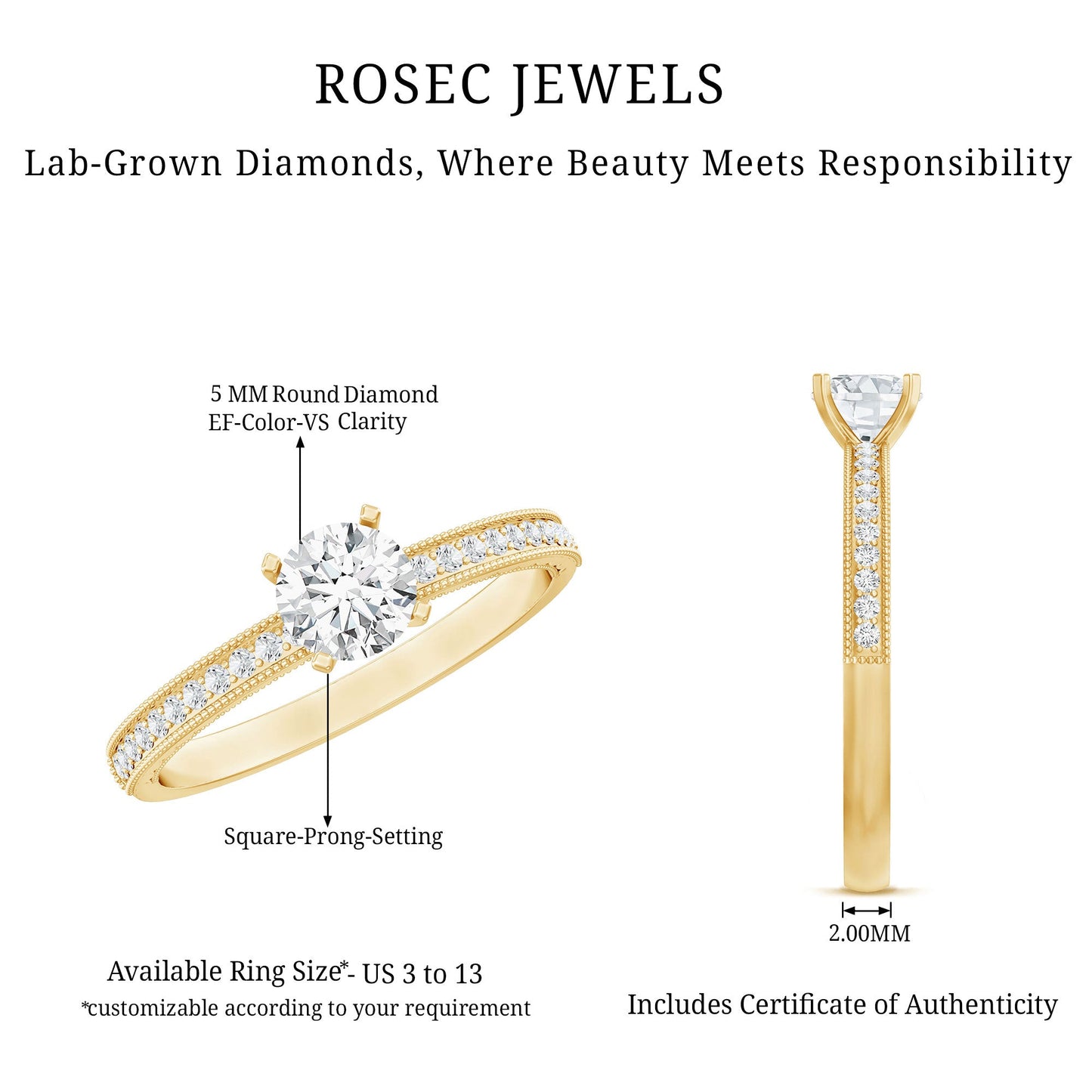 5MM Lab Grown Diamond Engagement Ring With Side Stones