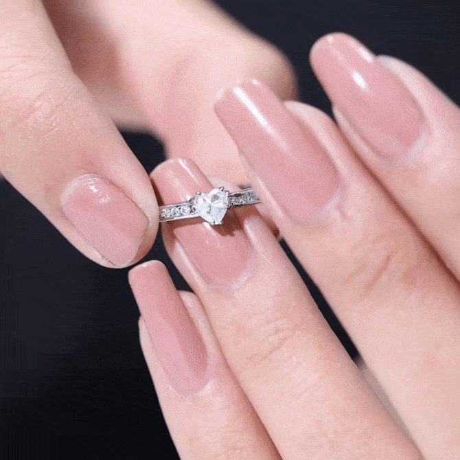 Lab Grown Diamond 5 MM Heart Engagement Ring With Side Stones