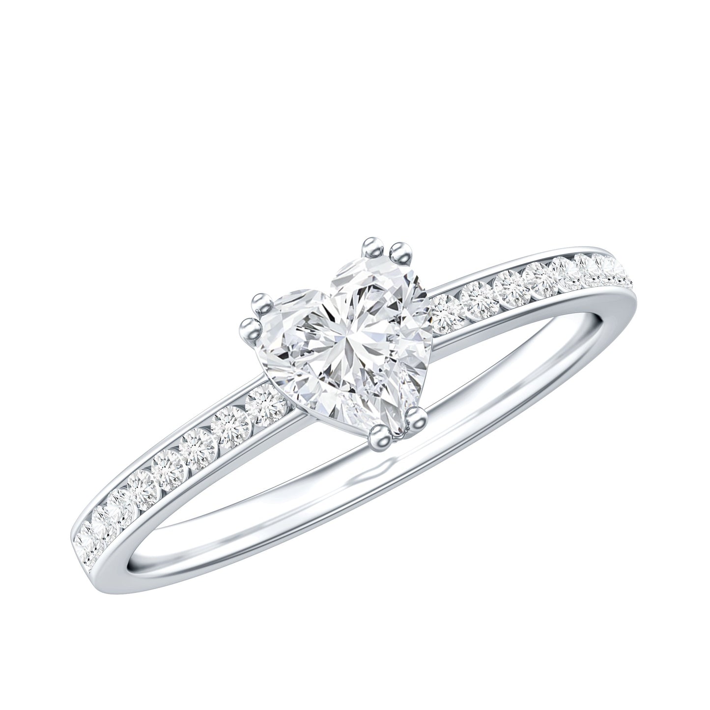 Lab Grown Diamond 5 MM Heart Engagement Ring With Side Stones