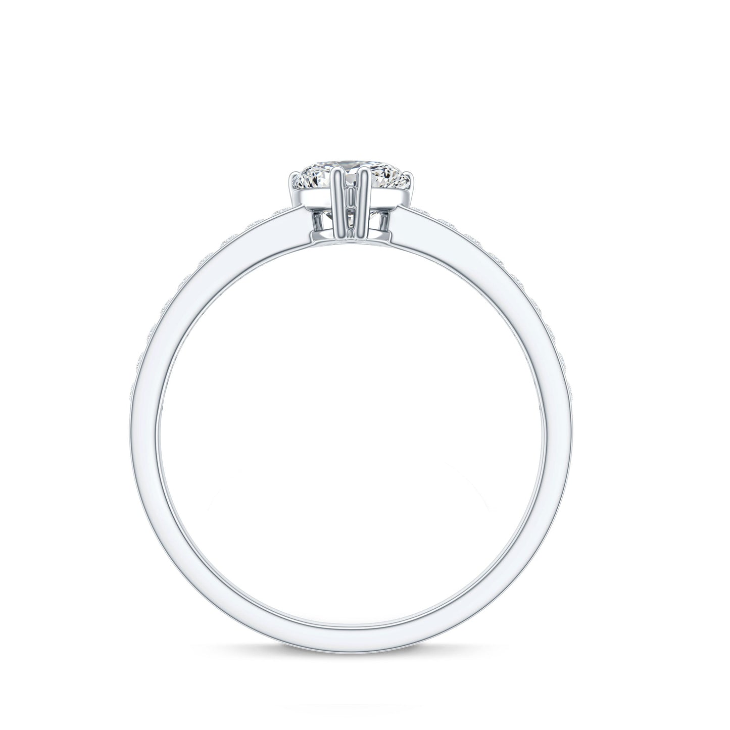 Lab Grown Diamond 5 MM Heart Engagement Ring With Side Stones
