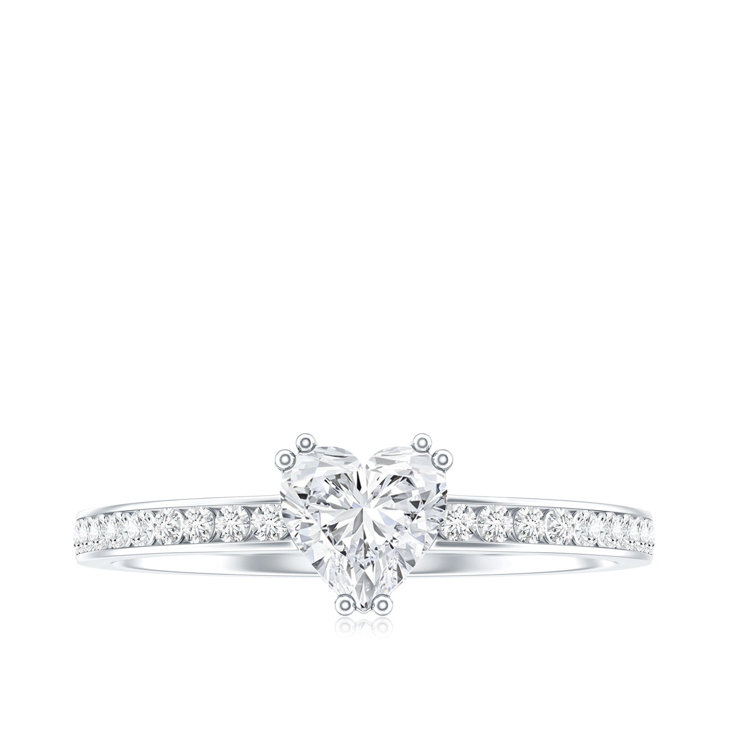 Lab Grown Diamond 5 MM Heart Engagement Ring With Side Stones
