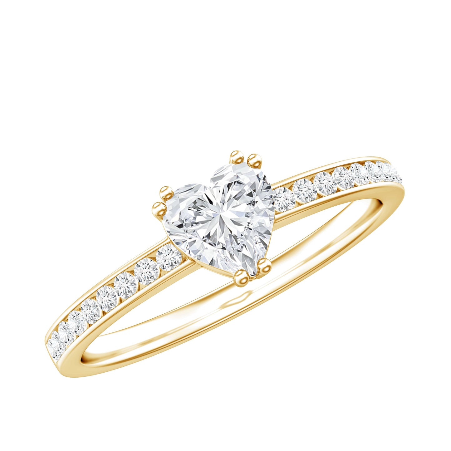 Lab Grown Diamond 5 MM Heart Engagement Ring With Side Stones