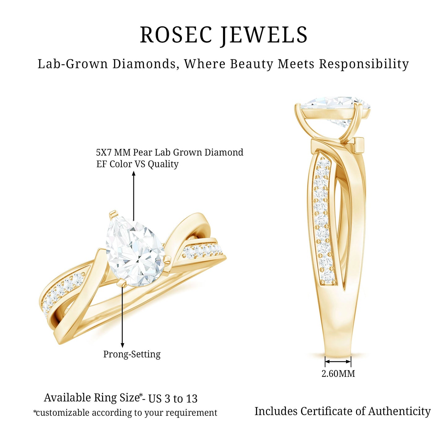 Certified Lab Grown Diamond 5X7 MM Pear Shaped Engagement Ring