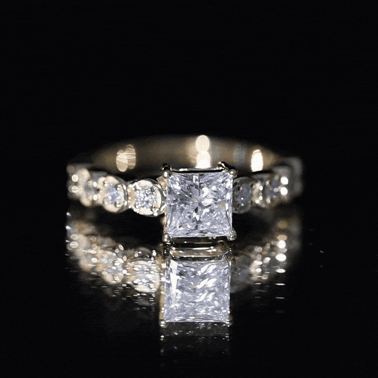 Lab Grown Diamond 5 MM Princess Cut Engagement Ring With Side Stones
