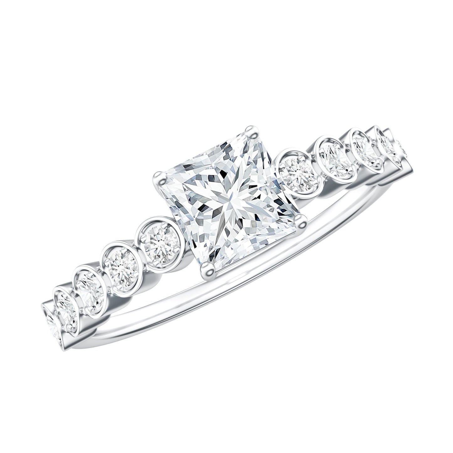 Lab Grown Diamond 5 MM Princess Cut Engagement Ring With Side Stones