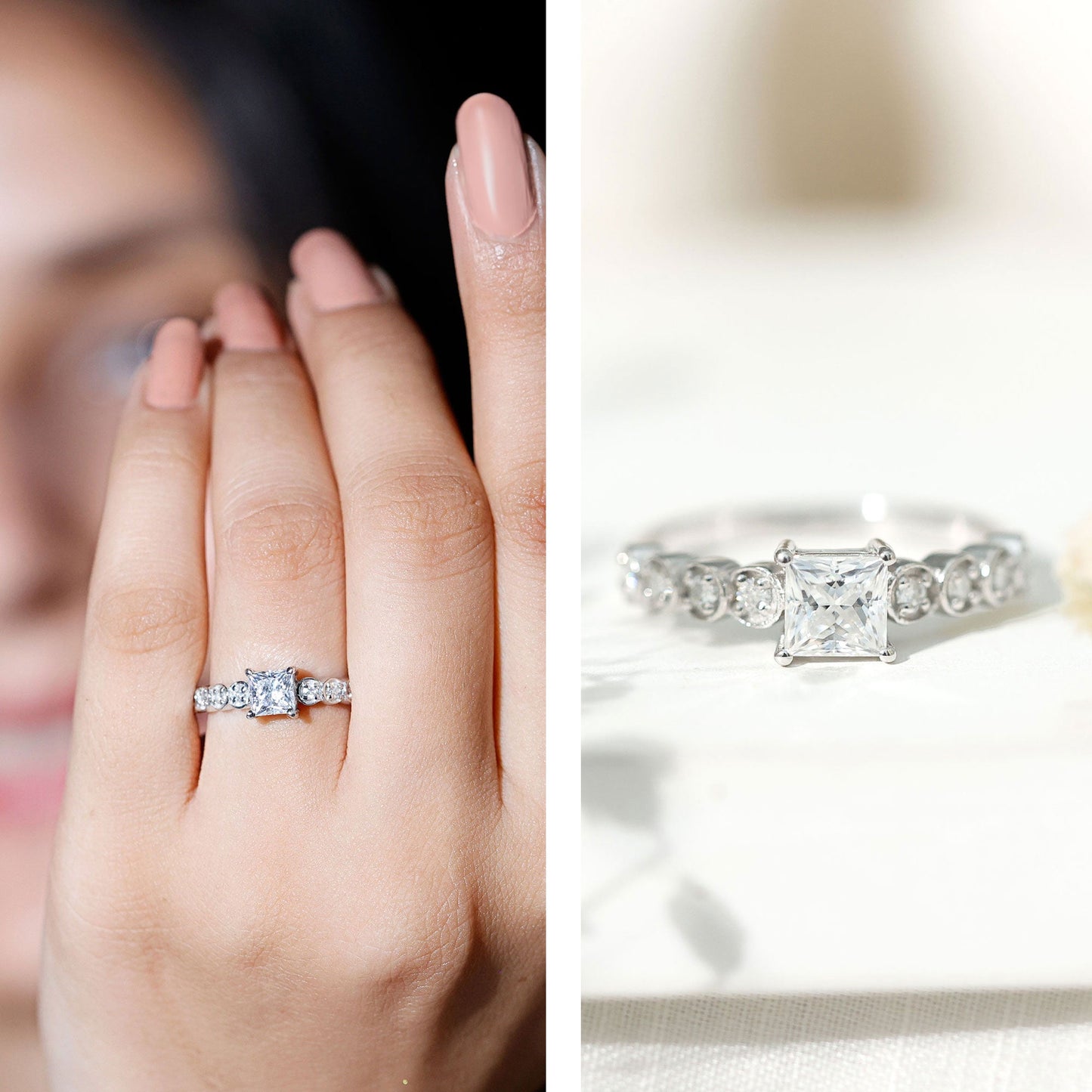 Lab Grown Diamond 5 MM Princess Cut Engagement Ring With Side Stones