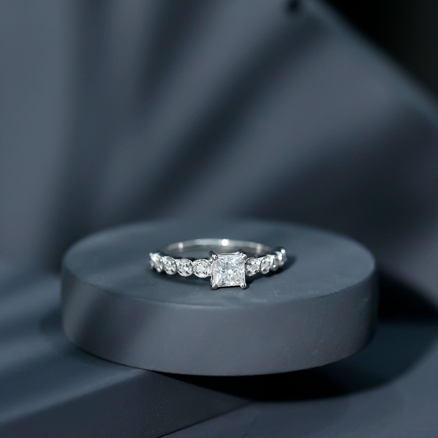Lab Grown Diamond 5 MM Princess Cut Engagement Ring With Side Stones