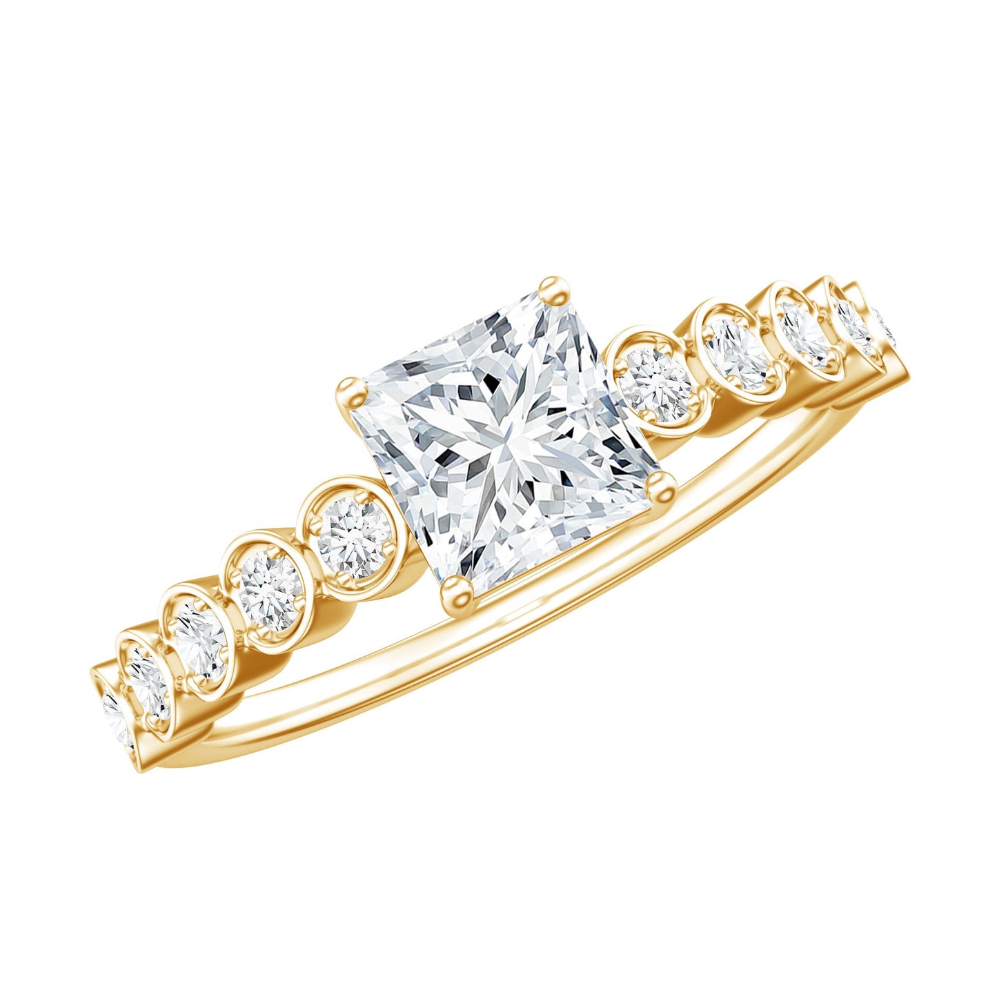Lab Grown Diamond 5 MM Princess Cut Engagement Ring With Side Stones