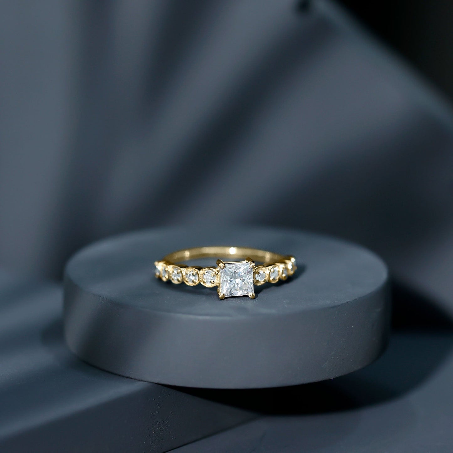Lab Grown Diamond 5 MM Princess Cut Engagement Ring With Side Stones