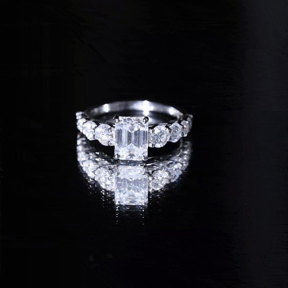 Lab Grown Diamond 6X8 MM Emerald Cut Engagement Ring With Side Stones