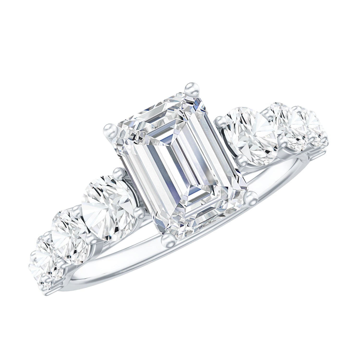 Lab Grown Diamond 6X8 MM Emerald Cut Engagement Ring With Side Stones