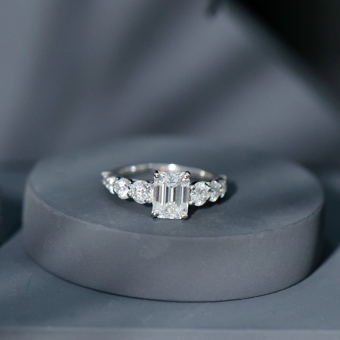 Lab Grown Diamond 6X8 MM Emerald Cut Engagement Ring With Side Stones