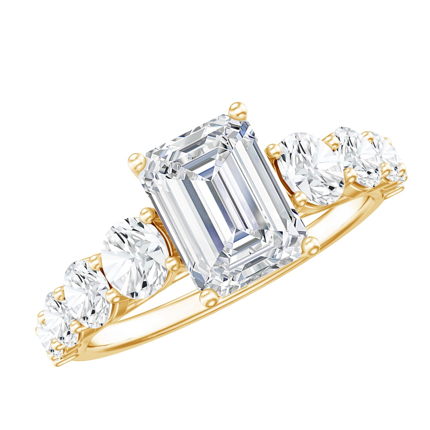 Lab Grown Diamond 6X8 MM Emerald Cut Engagement Ring With Side Stones