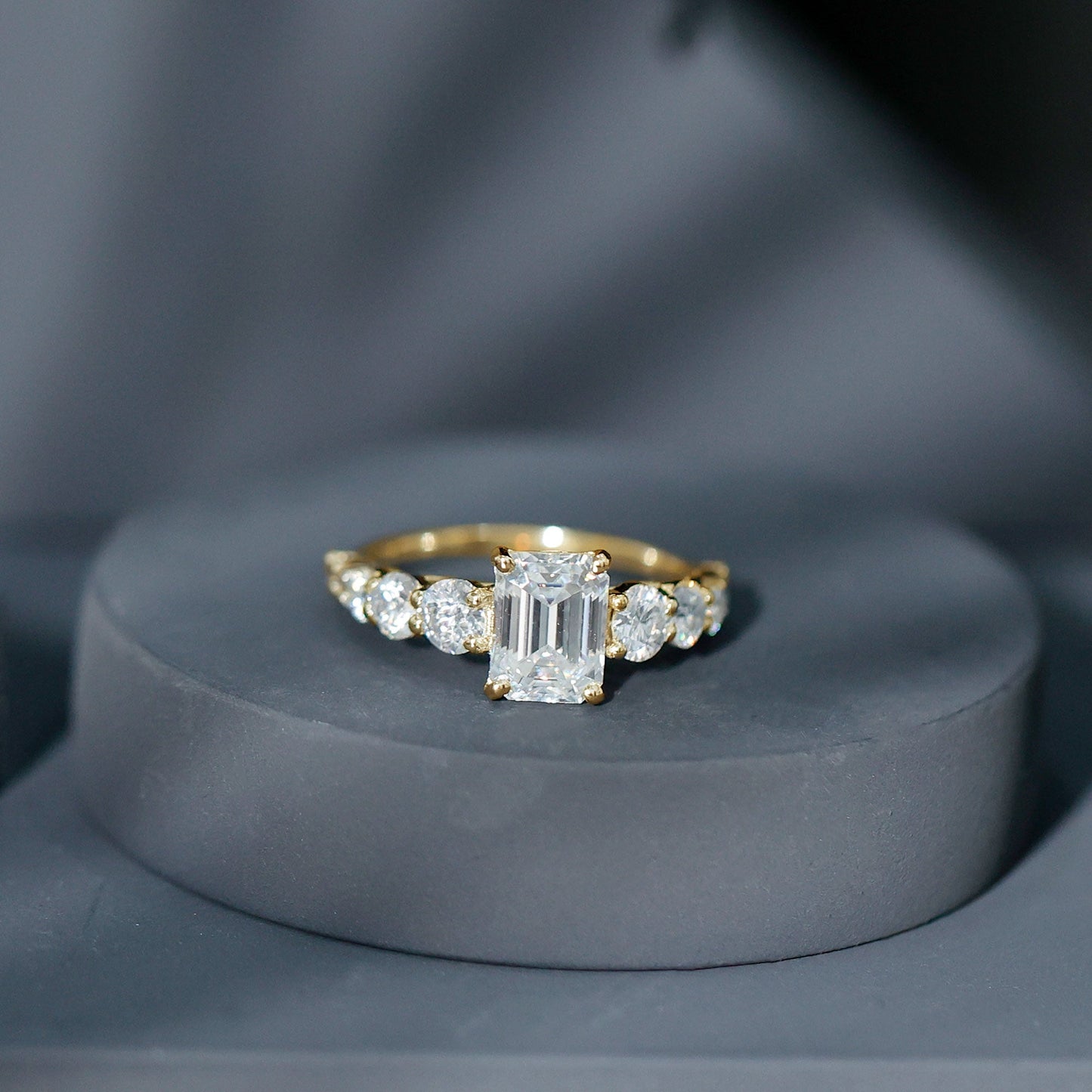 Lab Grown Diamond 6X8 MM Emerald Cut Engagement Ring With Side Stones