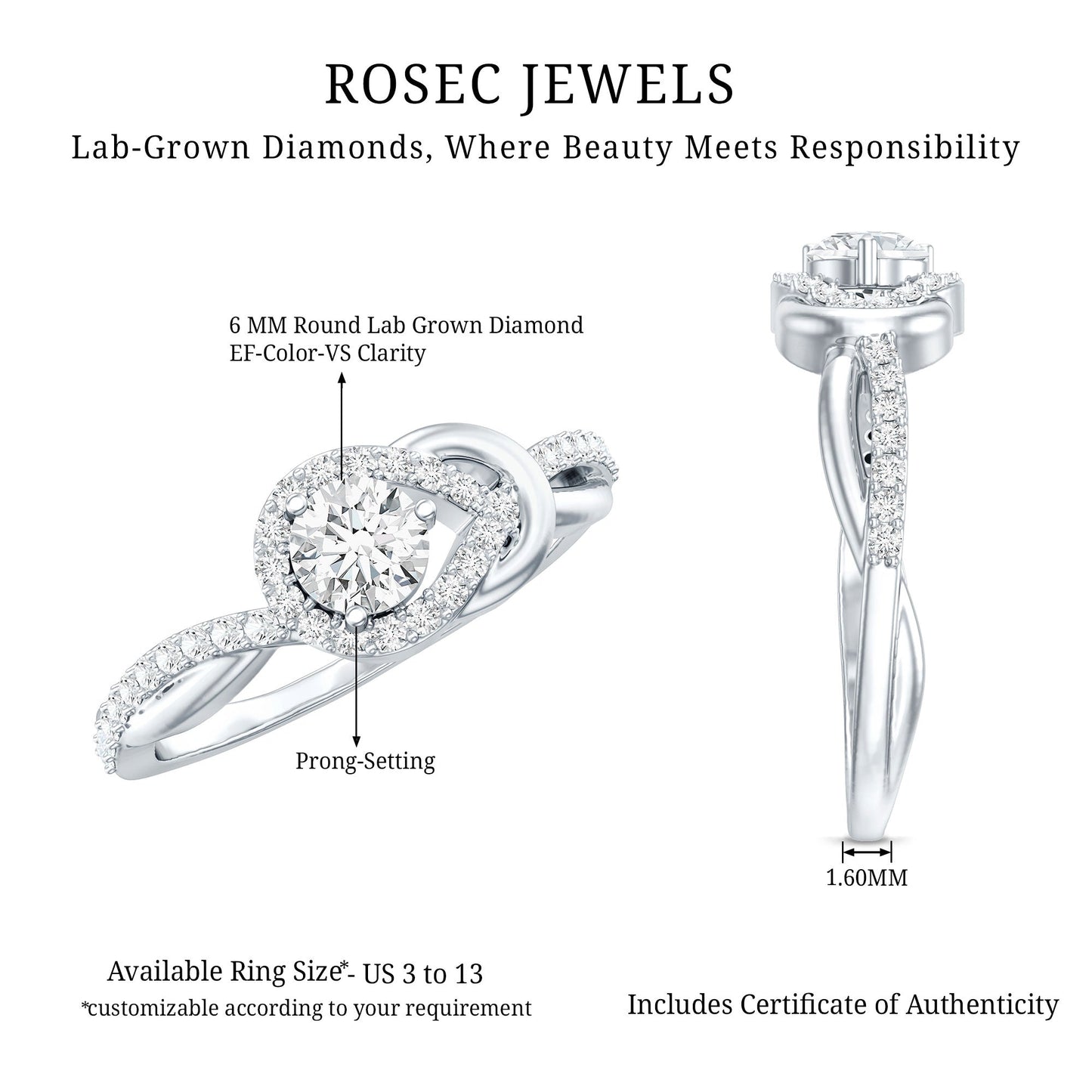 Certified 6MM Lab Grown Diamond Love Knot Engagement Ring