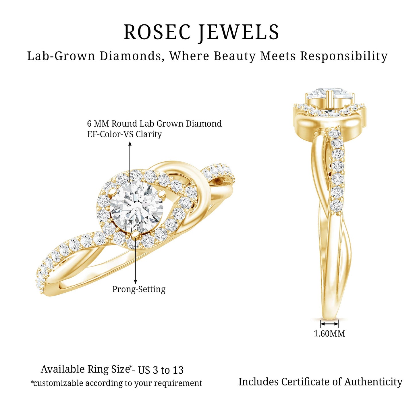 Certified 6MM Lab Grown Diamond Love Knot Engagement Ring