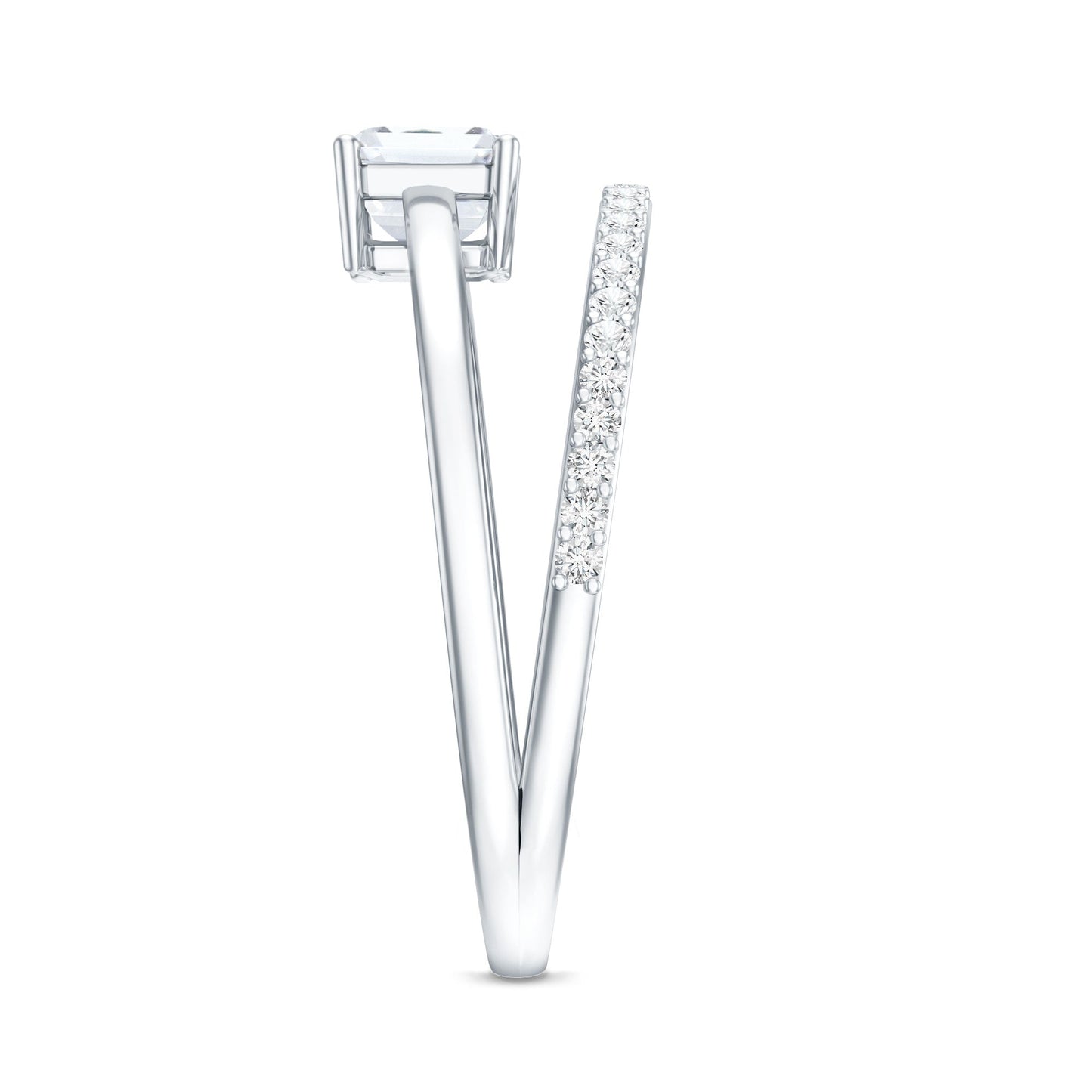 Lab Grown Diamond 6X8MM Emerald Cut Engagement Ring With Diamond Studded Shank