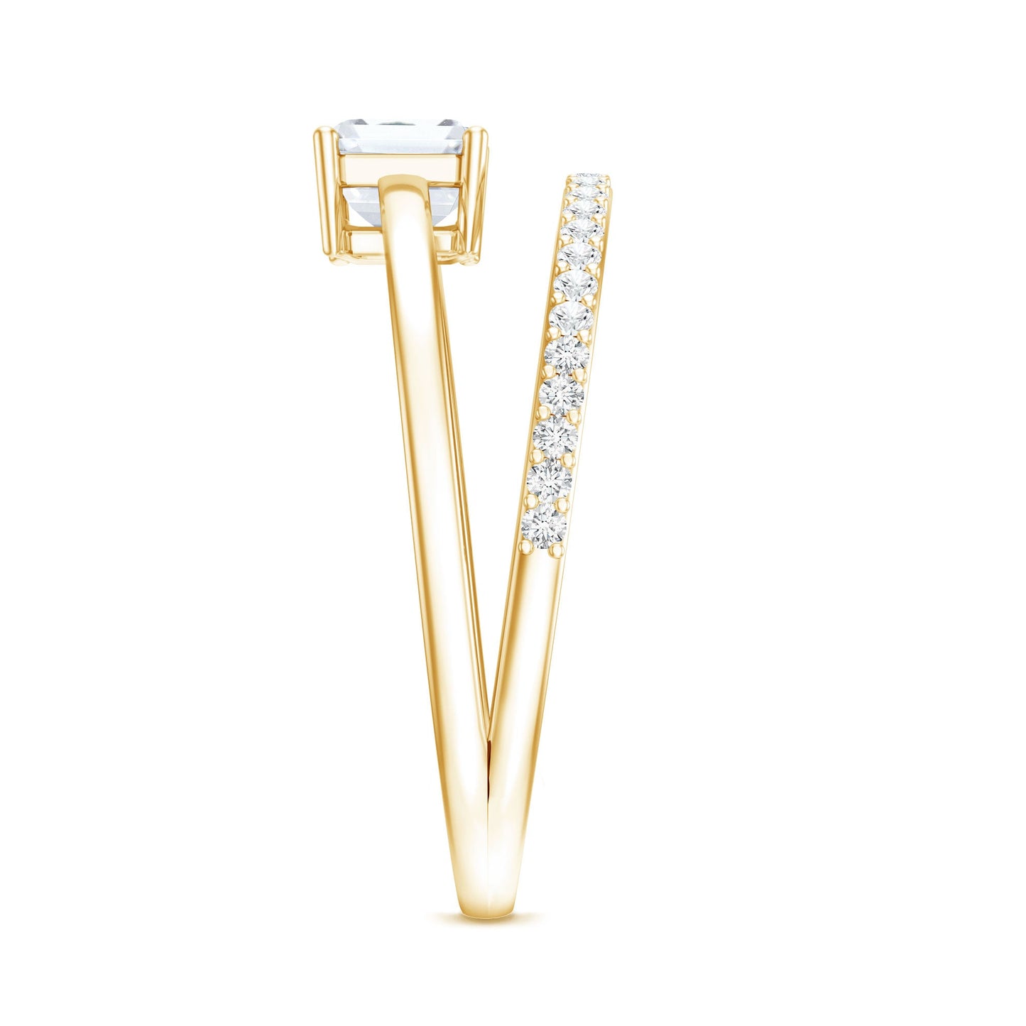 Lab Grown Diamond 6X8MM Emerald Cut Engagement Ring With Diamond Studded Shank