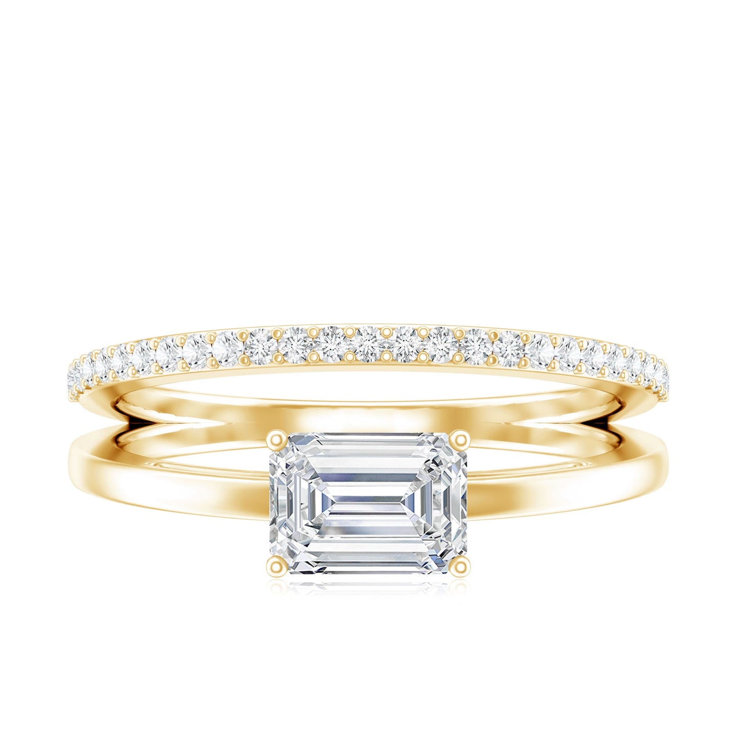 Lab Grown Diamond 6X8MM Emerald Cut Engagement Ring With Diamond Studded Shank