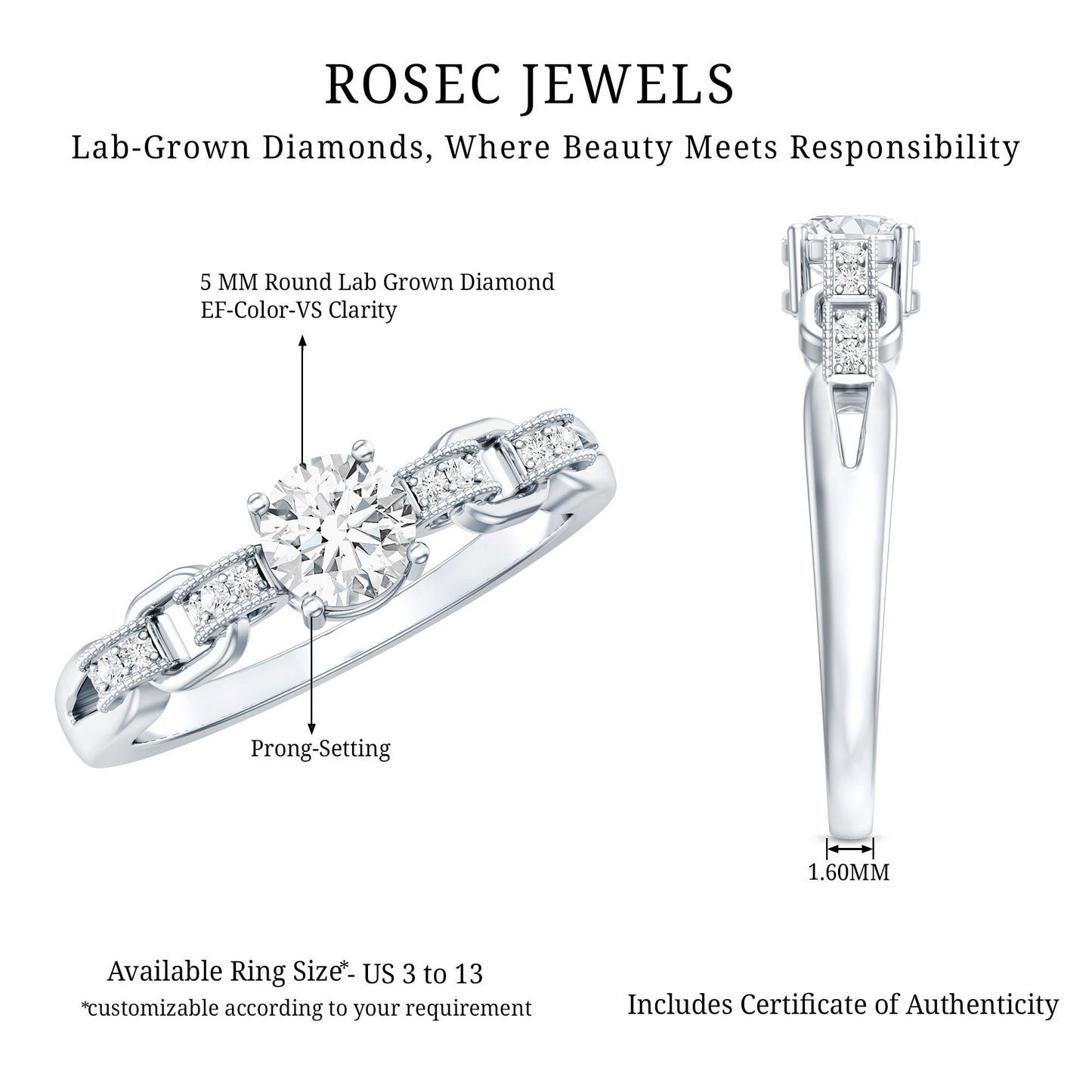 Certified 5 MM Lab Grown Diamond Promise Ring For Her