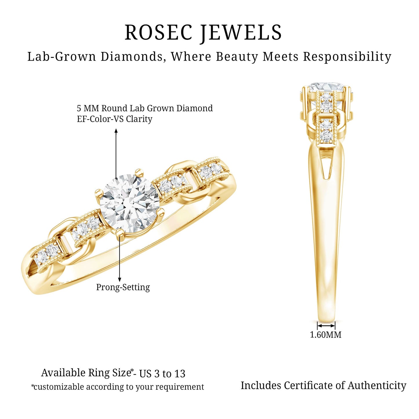 Certified 5 MM Lab Grown Diamond Promise Ring For Her