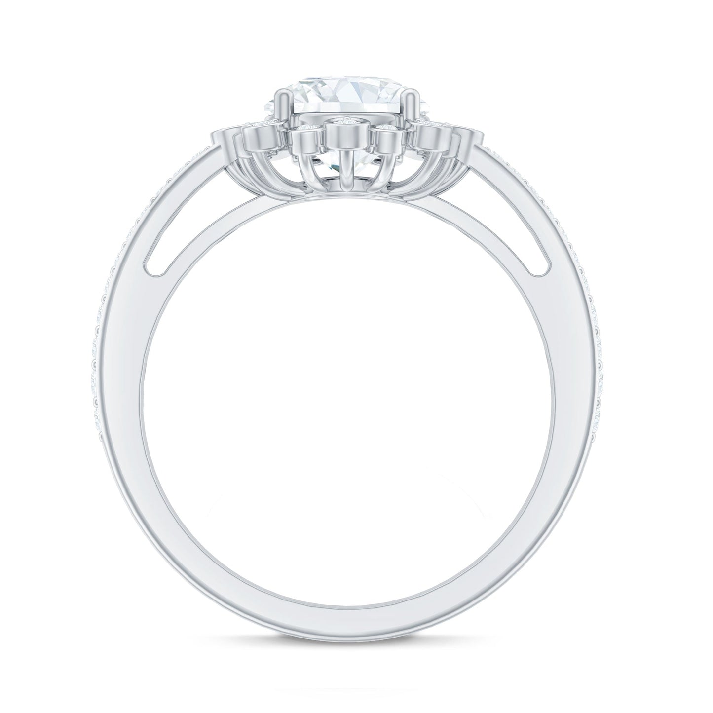 Lab Grown Diamond 8 MM Circle Engagement Ring With Side Stones