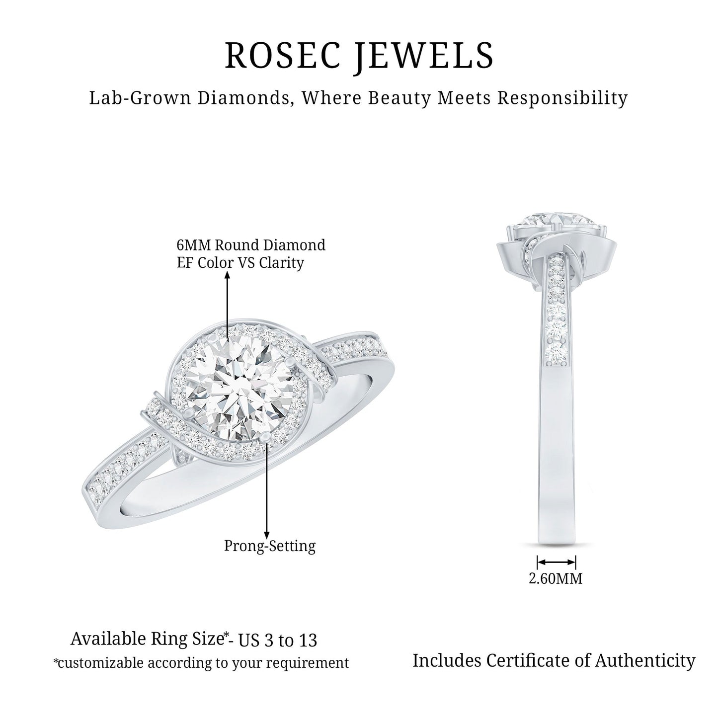 1 Carat Lab Grown Diamond Designer Halo Engagement Ring