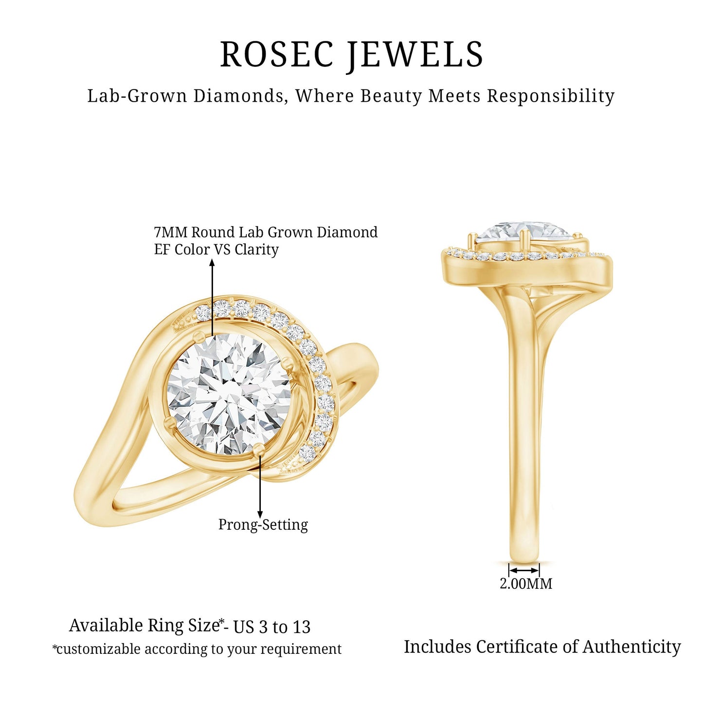7 MM Lab Grown Diamond Unique Engagement Ring For Her