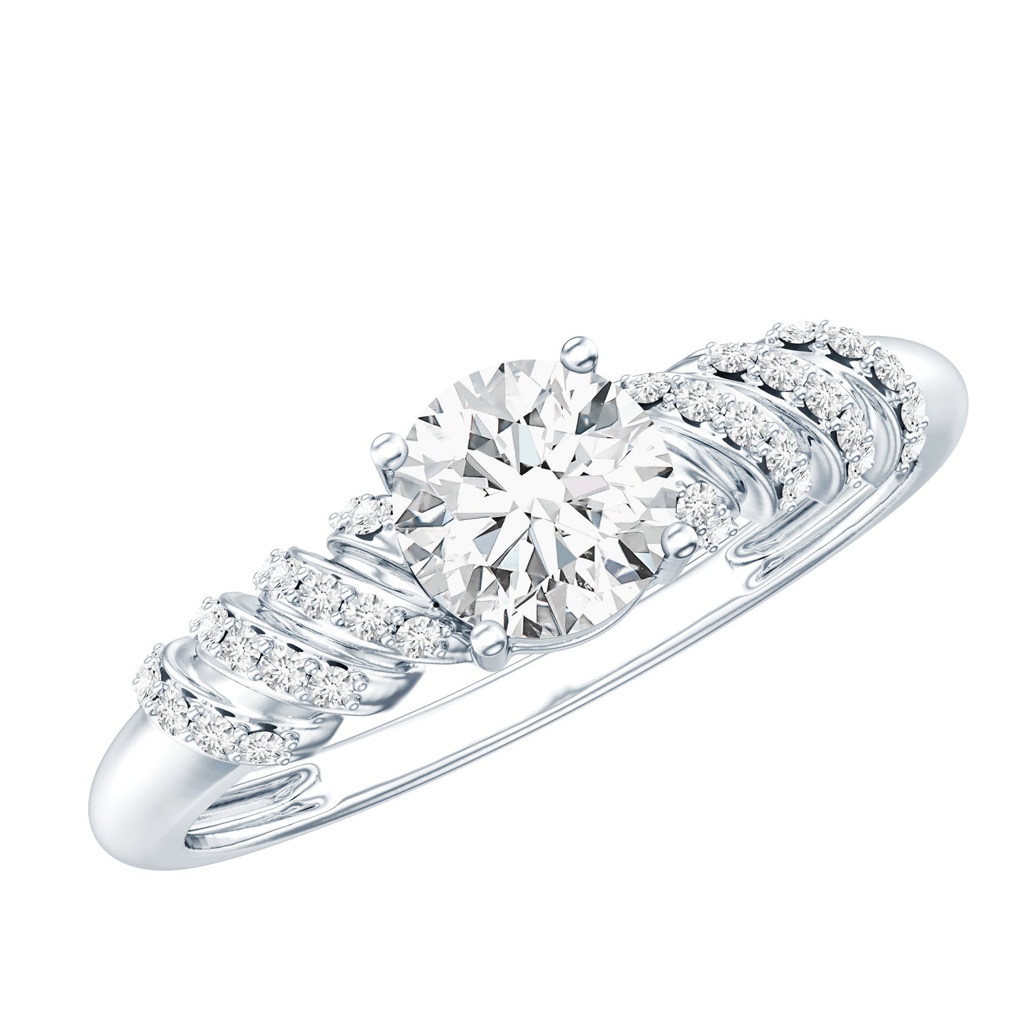 6 MM Lab Grown Diamond Designer Engagement Ring With Side Stones