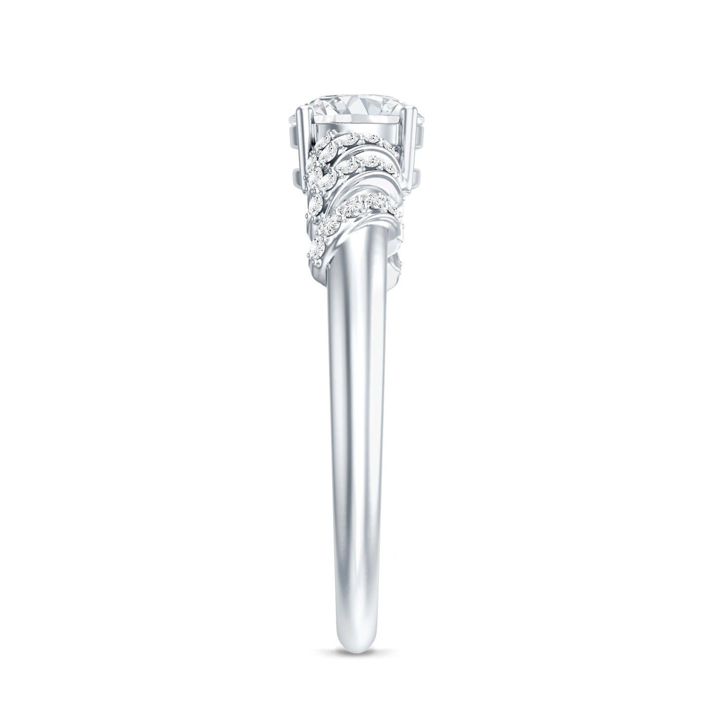 6 MM Lab Grown Diamond Designer Engagement Ring With Side Stones