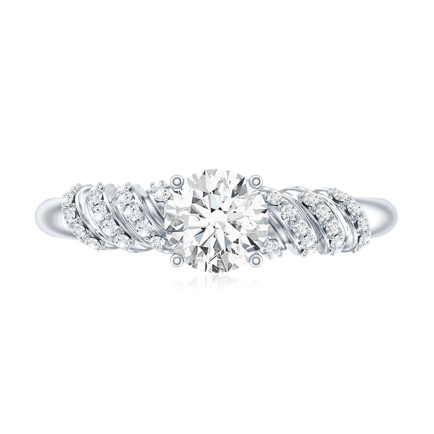 6 MM Lab Grown Diamond Designer Engagement Ring With Side Stones
